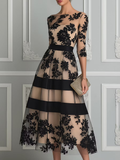 Floral Sheer A-Line Midi Dress
