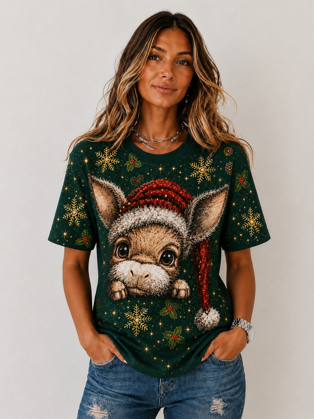 Cute Christmas Donkey Snowflake T-Shirt