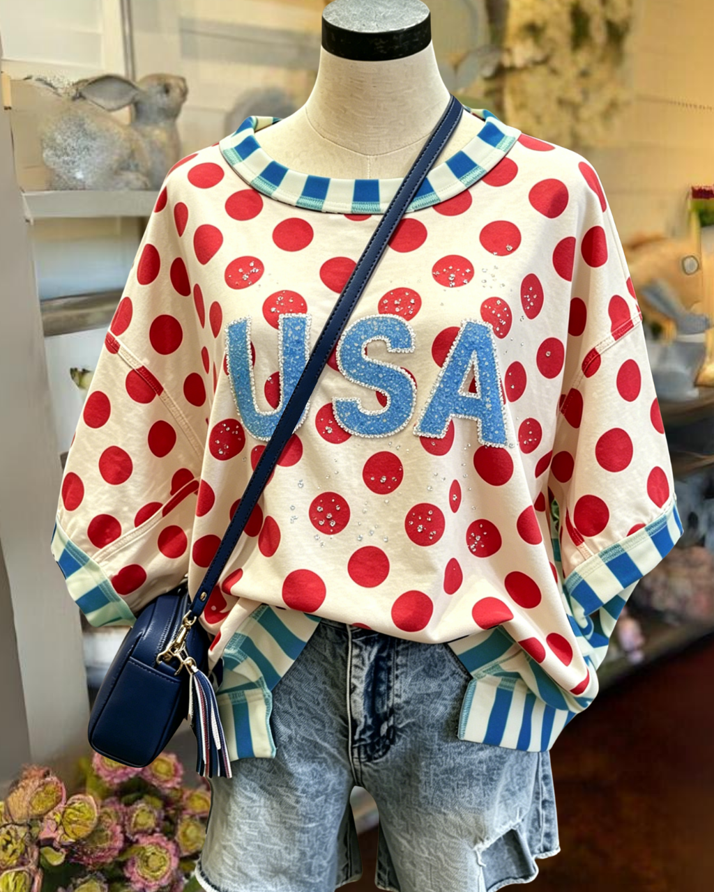 USA Rhinestone Polka-Dot Top