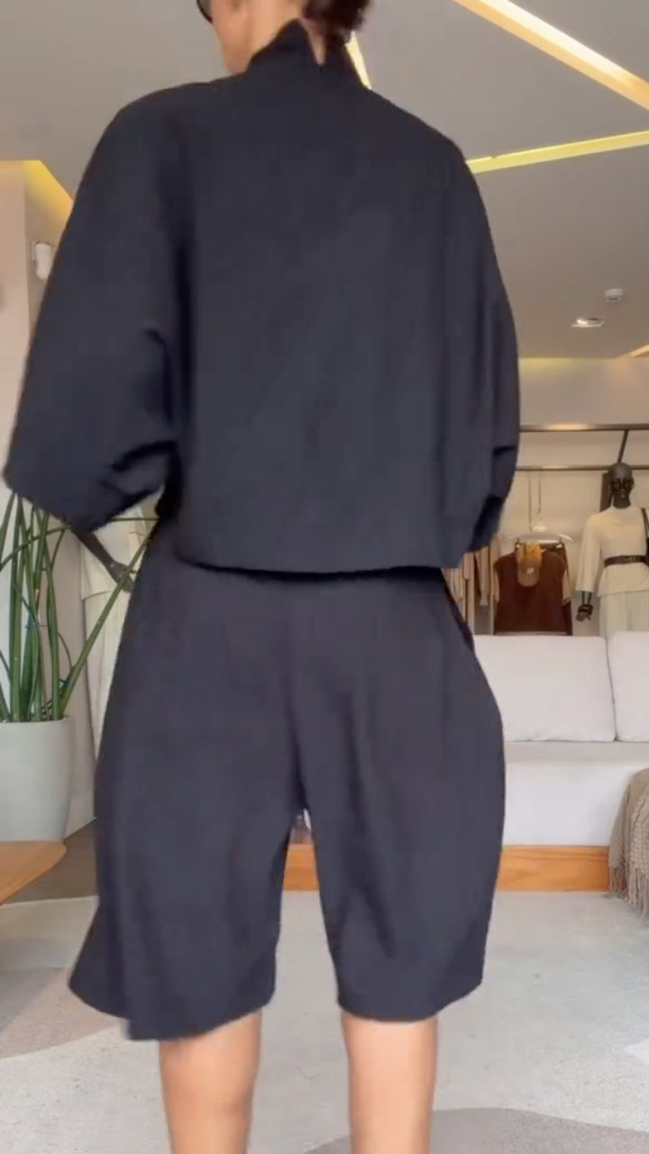 Turtleneck Batwing Sleeve Culotte Two-Piece Set