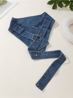 Women's Casual Denim Ring - Buckle Wide Waist Belt