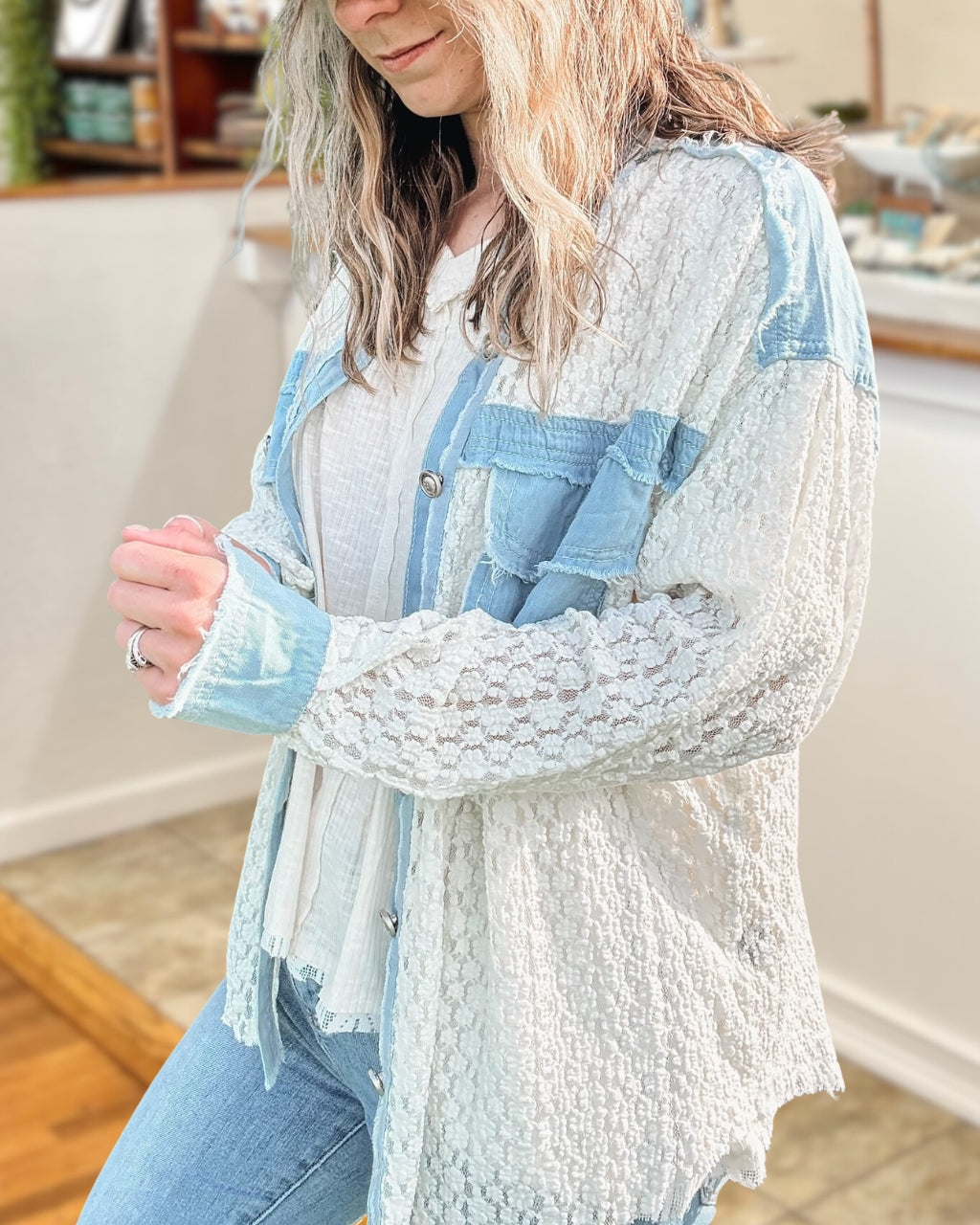 Denim Meets Lace Shacket
