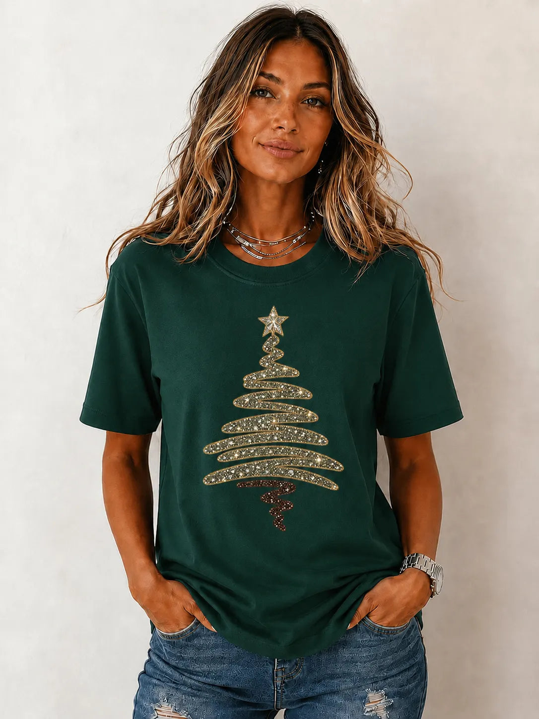 Glitter Christmas Tree Graphic T-Shirt