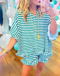 Casual Striped Ruffled Shorts Set