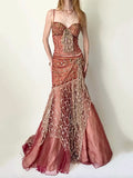 Sequinned Flower Sleeveless Spaghetti-Neck Vest & Mermaid Skirt Two-Pieces Sets Fairytale Dress