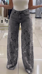 Pantalones vaqueros calados con encaje para mujer