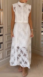 White Floral Lace Two-Piece Midi Set