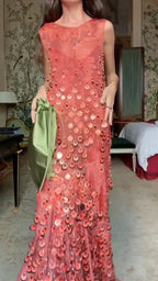 Sequin Fringe Sleeveless Maxi Evening Gown