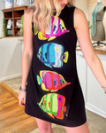 Tropical Fish Embroidered Mini Dress