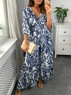 NEW🔥 V Neck Elastic Waist Printed Dress
