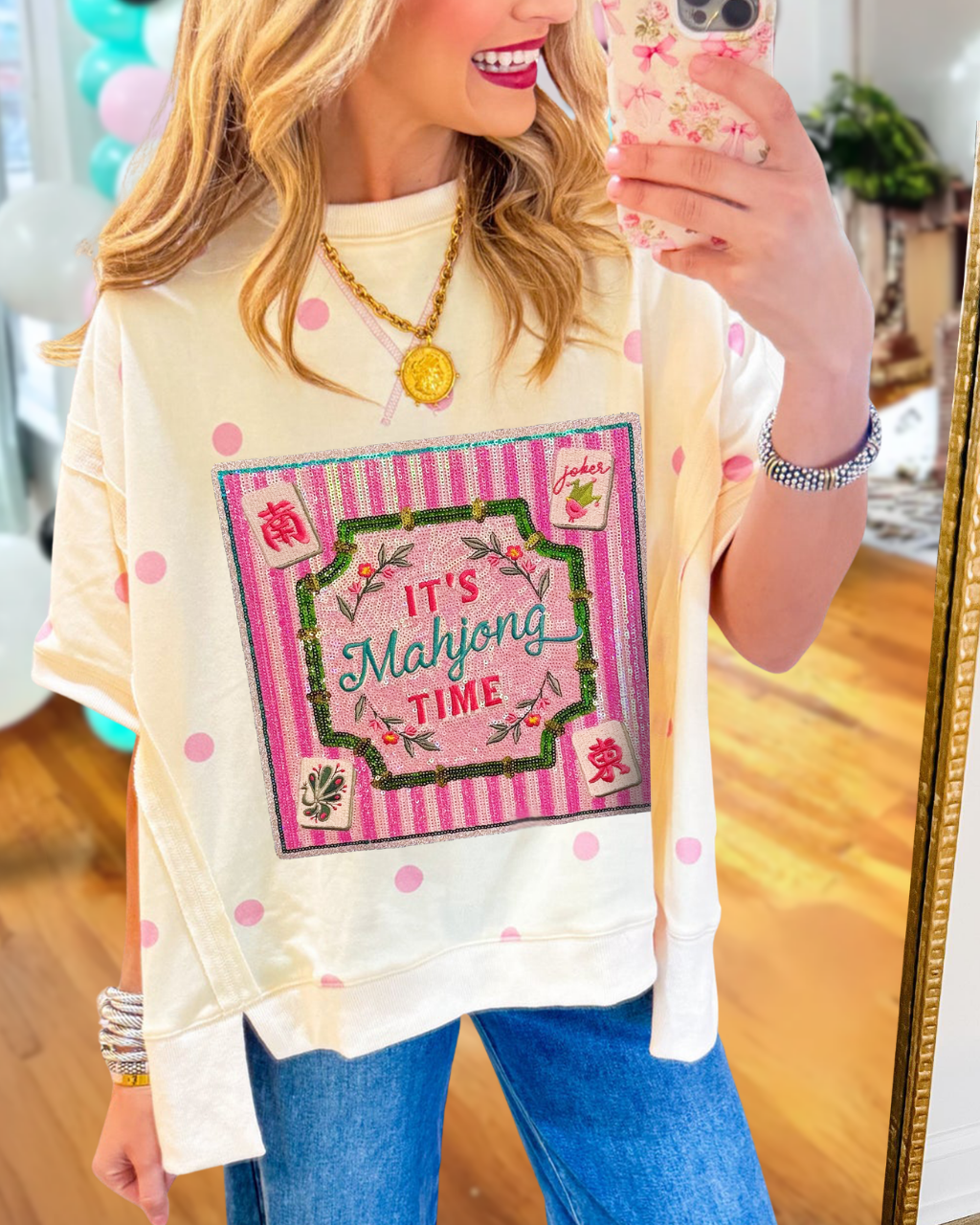 "It's Mahjong Time" Sequined T-shirt