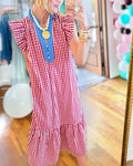 Ruffled Sleeves Plaid Dress