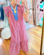 Ruffled Sleeves Plaid Dress