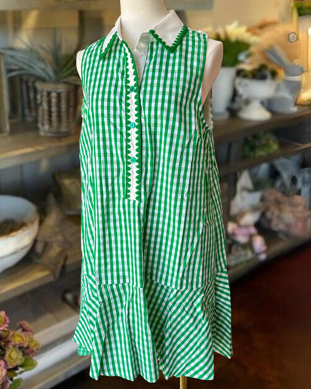 Gingham Scallop Mini Dress