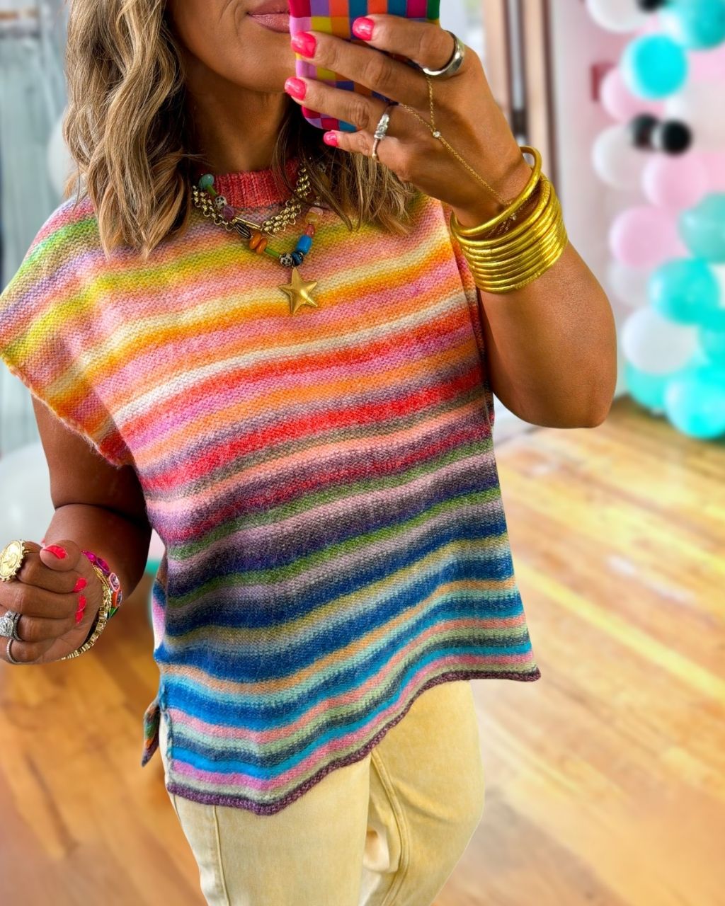 Rainbow Striped Knitted Vest