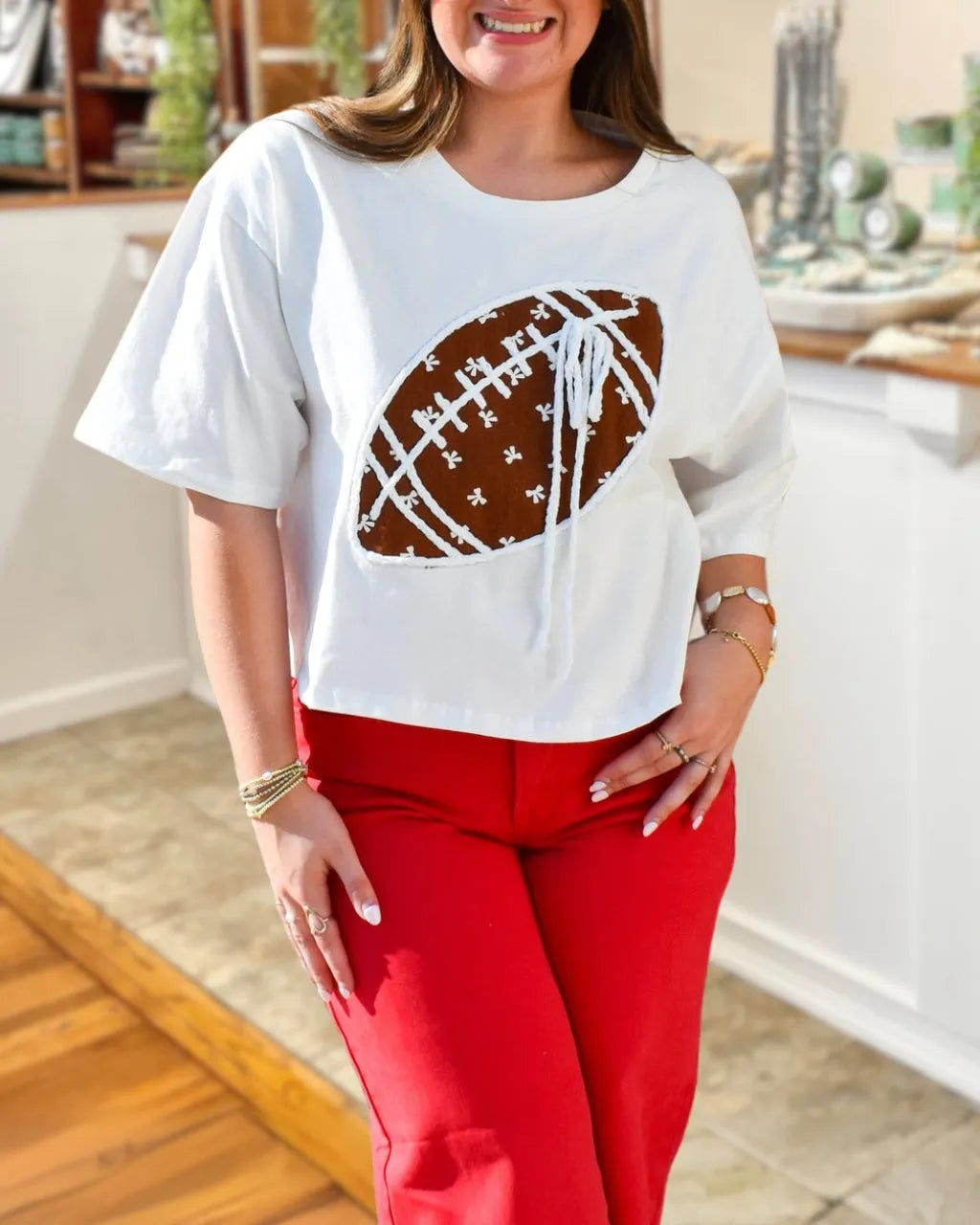 Bow Embroidered Football Top