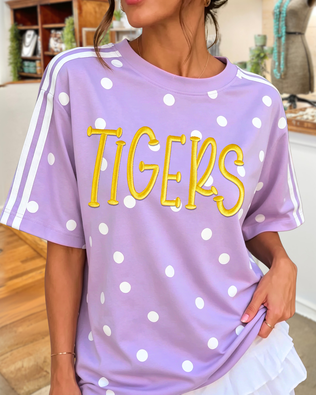 Tigers Embroidered Polka Dot T-shirt
