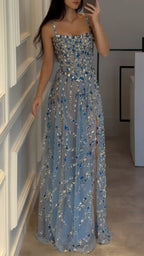 Rhinestone Beaded Slit Formal Maxi Dress