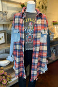Denim&Plaid Patchwork Oversize Shacket