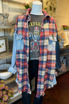 Denim&Plaid Patchwork Oversize Shacket