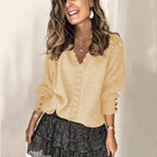 Women's Autumn Elegant Lace Long Sleeve V Neck Casual Sweater