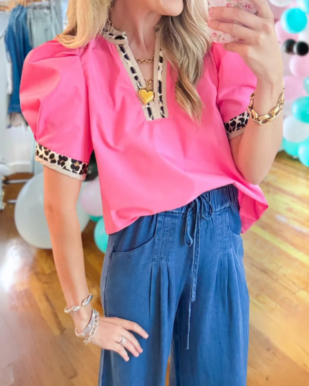 Colorblock Leopard Top