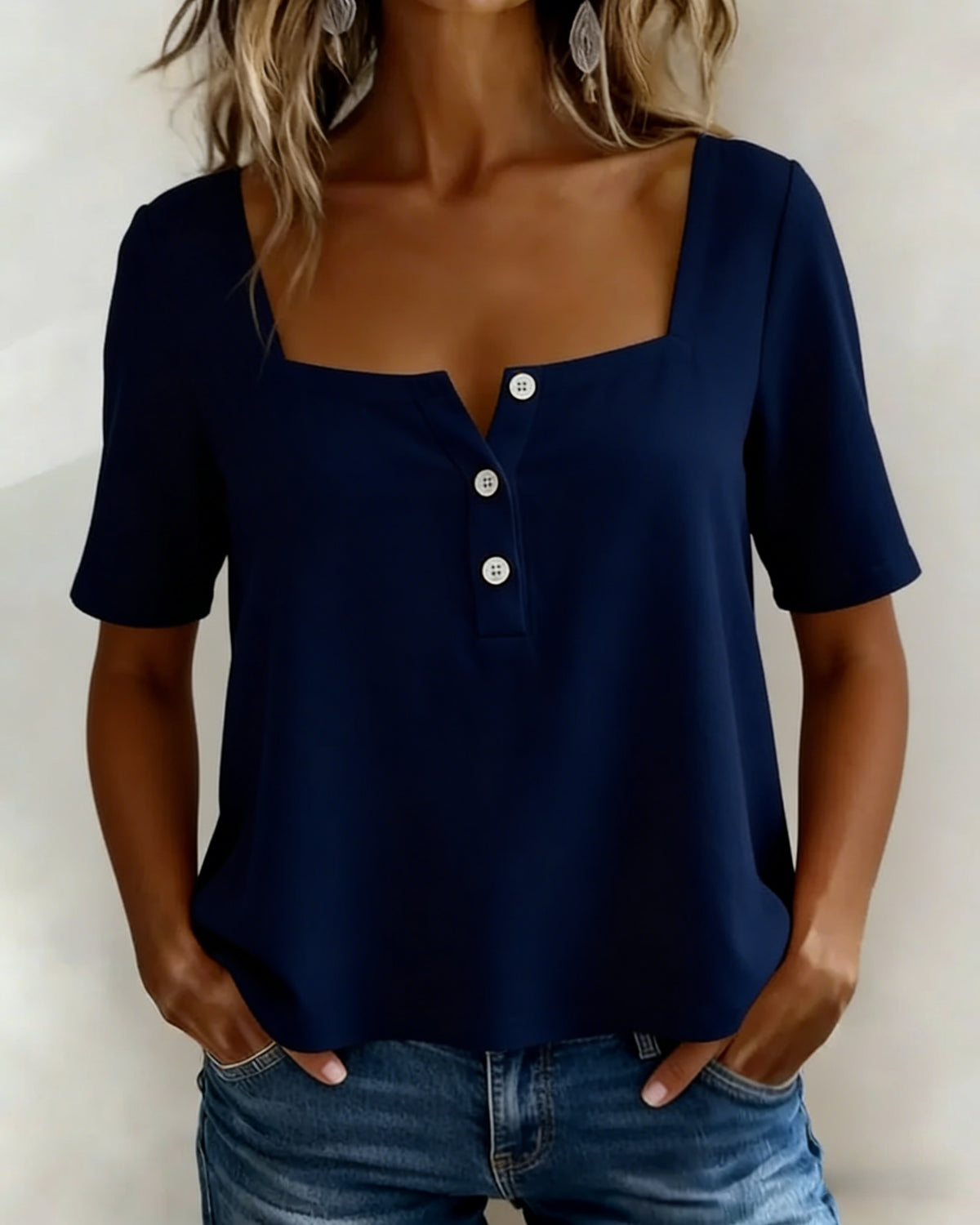 New Arrivals🌸Square Neck Half Button Blouse