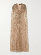 V-Neck Sequin Solid Color Maxi Dress