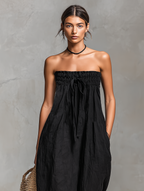 Loose-Fit Linen-Blend Strapless Tie Jumpsuit