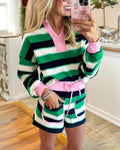 Colorblocked Striped Shorts Set
