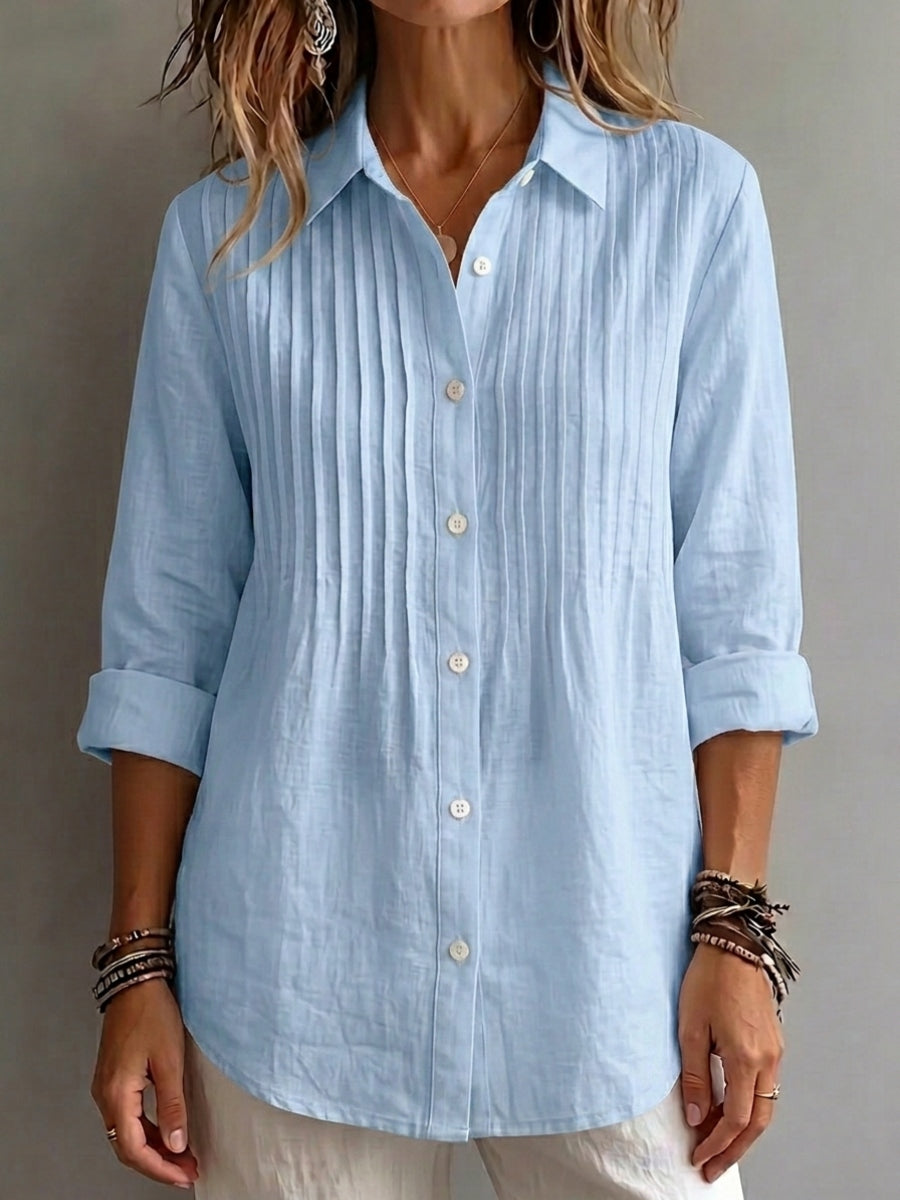 New Arrival 🔥 Women's Solid-color Casual Pleated Cotton-linen Shirt