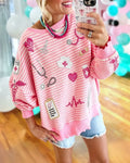 Medical-themed Sequined Striped Pullover