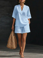 💝💝Women's Minimalist Cozy Basic Linen And Cotton Two-piece Set