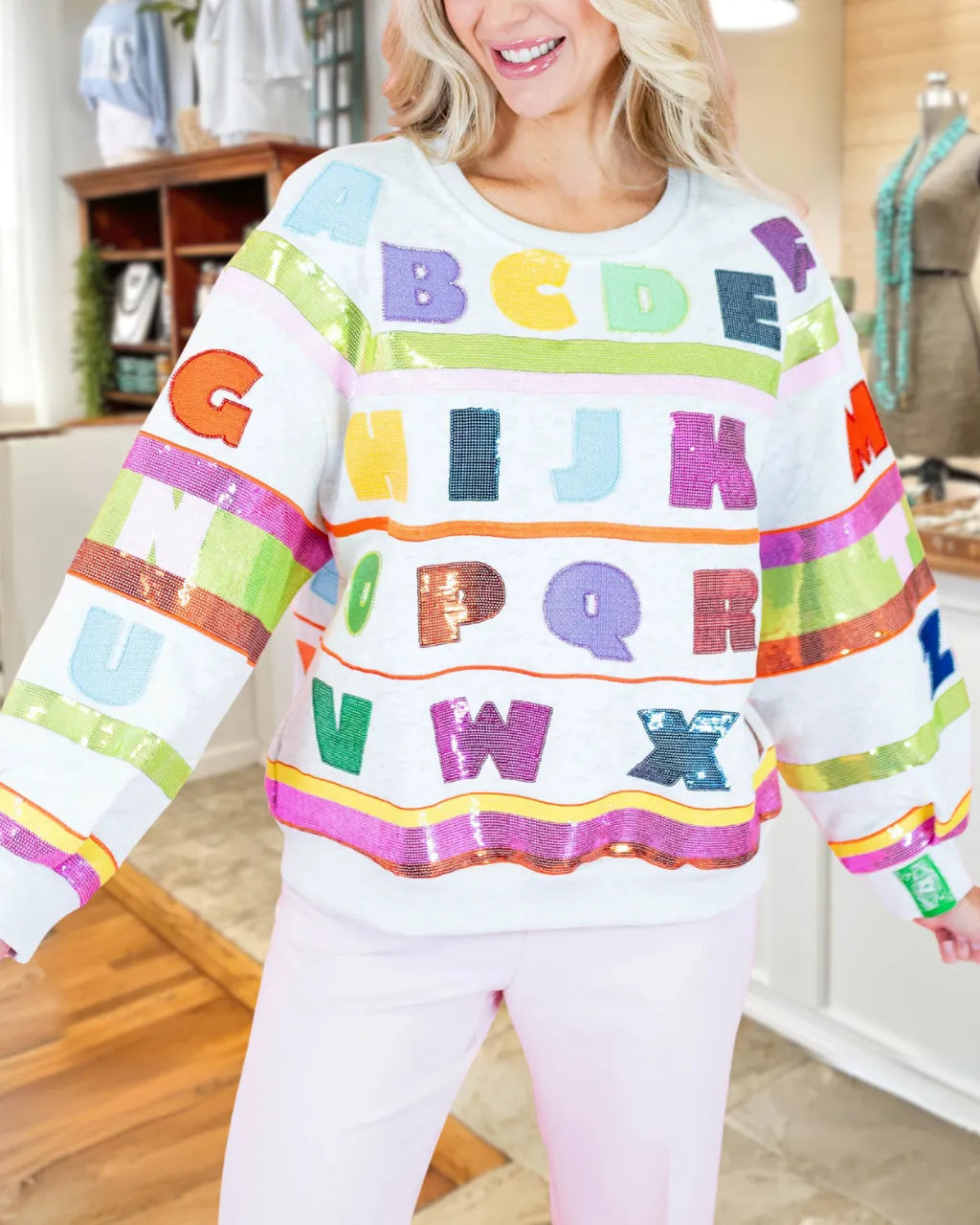 Colorful Letter Sequined Sweatshirt