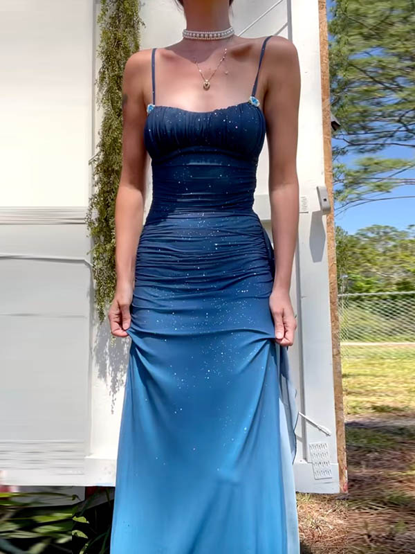 Sequinned Flower Sleeveless  spaghetti-neck Wrap Maxi Dresses Fairytale Dress