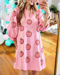 Plaid Apple Sequined V-neck Dress