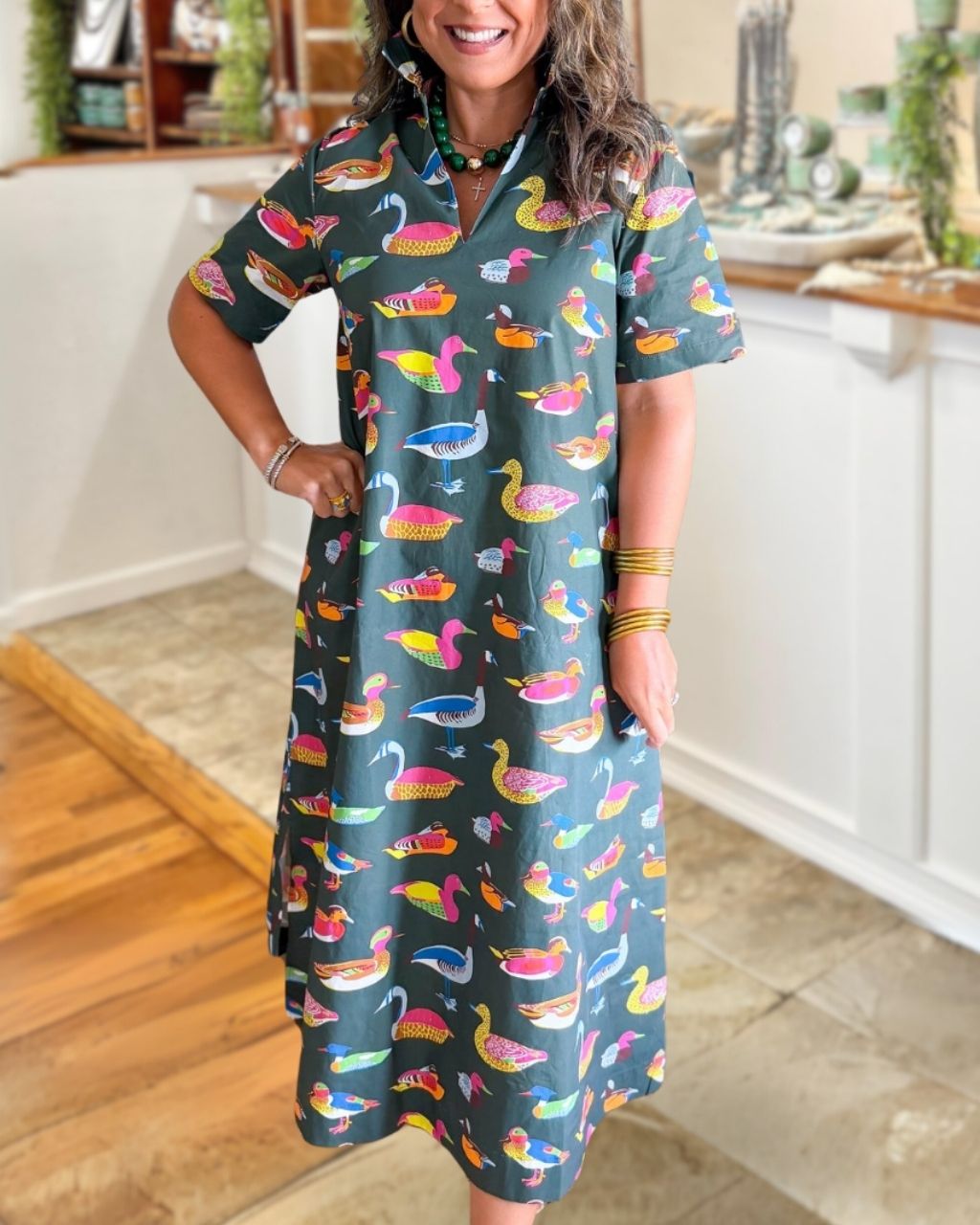 Mixed Duck Pattern Satin Dress