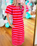 Breeze Puff Sleeve Stripe Maxi Dress
