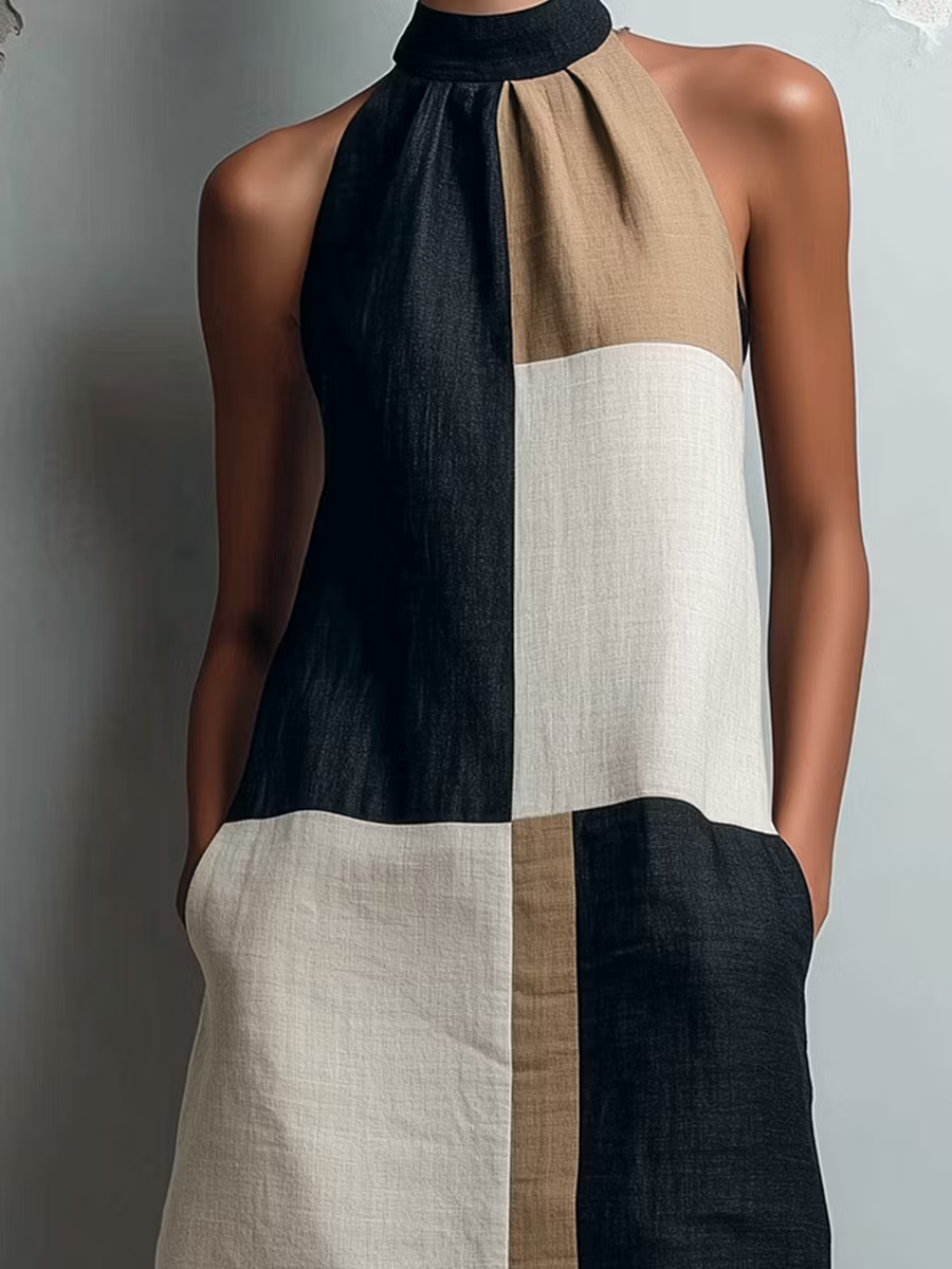 Colorblock Halter Shift Mini Dress