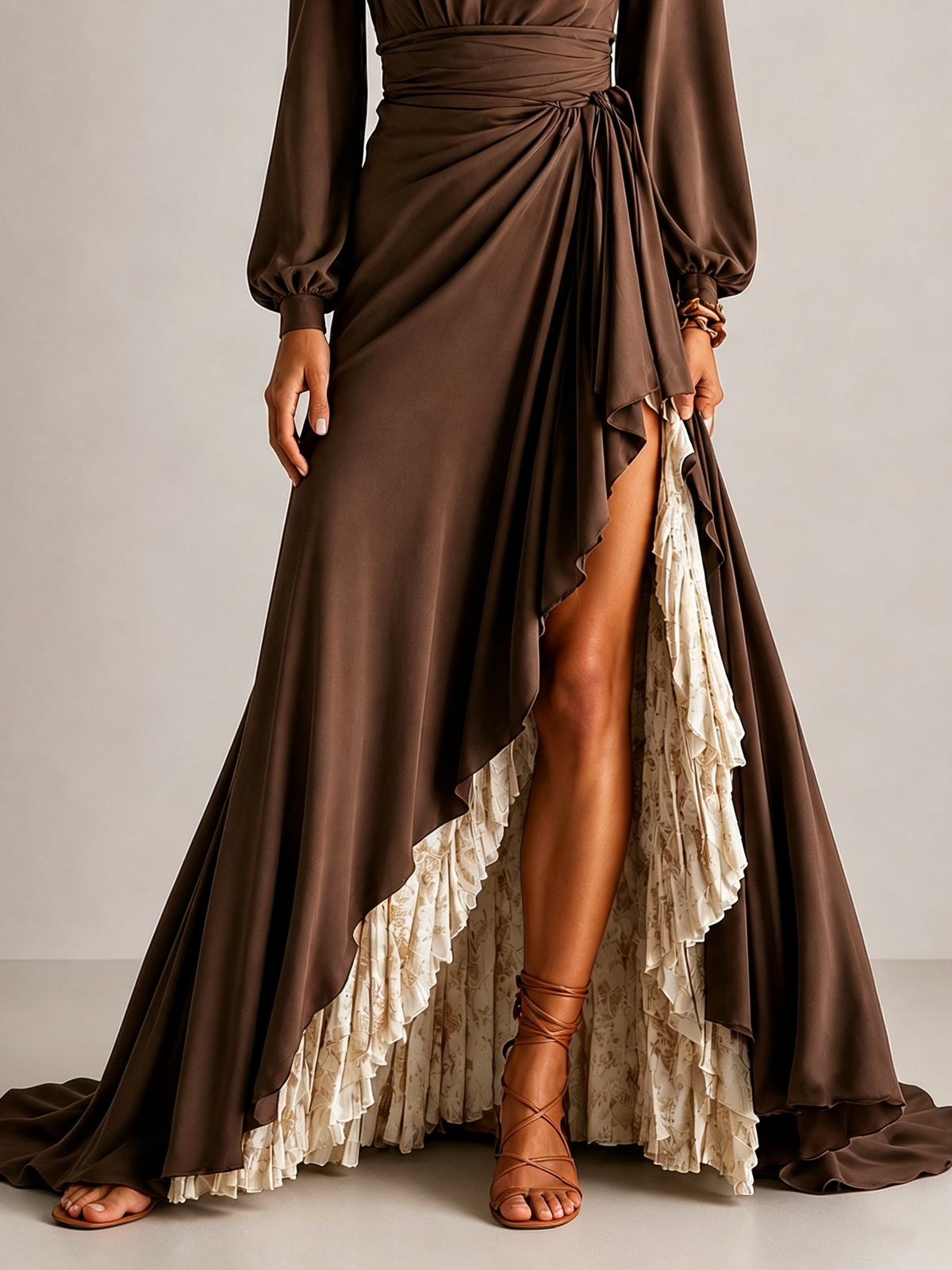 Ruffle Wrap Fishtail Maxi Dress