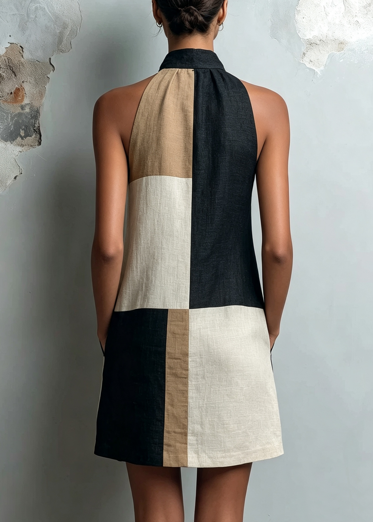 Colorblock Halter Shift Mini Dress