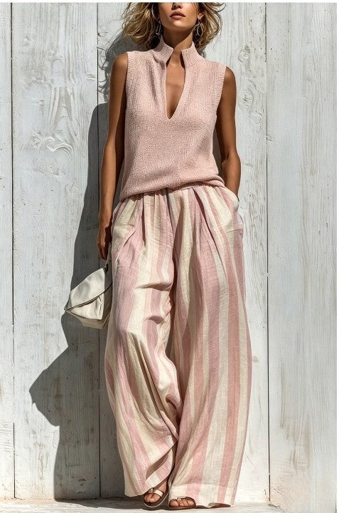 Striped Sleeveless Wide-Leg Set