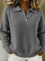 CLEARANCE SALE🔥Classic Polo Neck Button-Down Solid Color Sweater Top