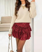 Ruffled Sequined Mini Skirt