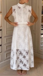 White Floral Lace Two-Piece Midi Set