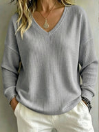 New Arrival🔥 Women's Casual V-Neck Waffle Top Sweatshirt