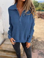 🎄Christmas Sale🔥 Casual Solid Color Long Sleeve Knit Zipper Sweater
