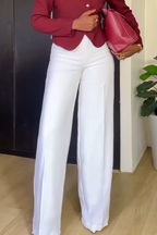 Women Round Neck Button-down Top and Trousers Temperament Casual Suit