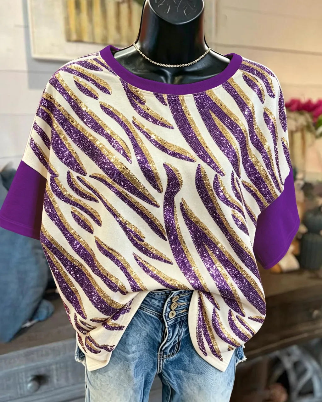 Team Recognition Tiger Sequin Colorblock Tee