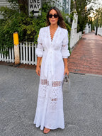 White Eyelet Button-Front Maxi Dress